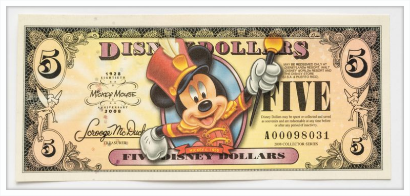 2008 Disney Dollar - $5 Mickey Mouse 80th Anniversary Note