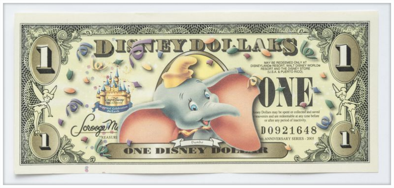 2005 Disney Dollar - $1 Dumbo Happiest Celebration Note